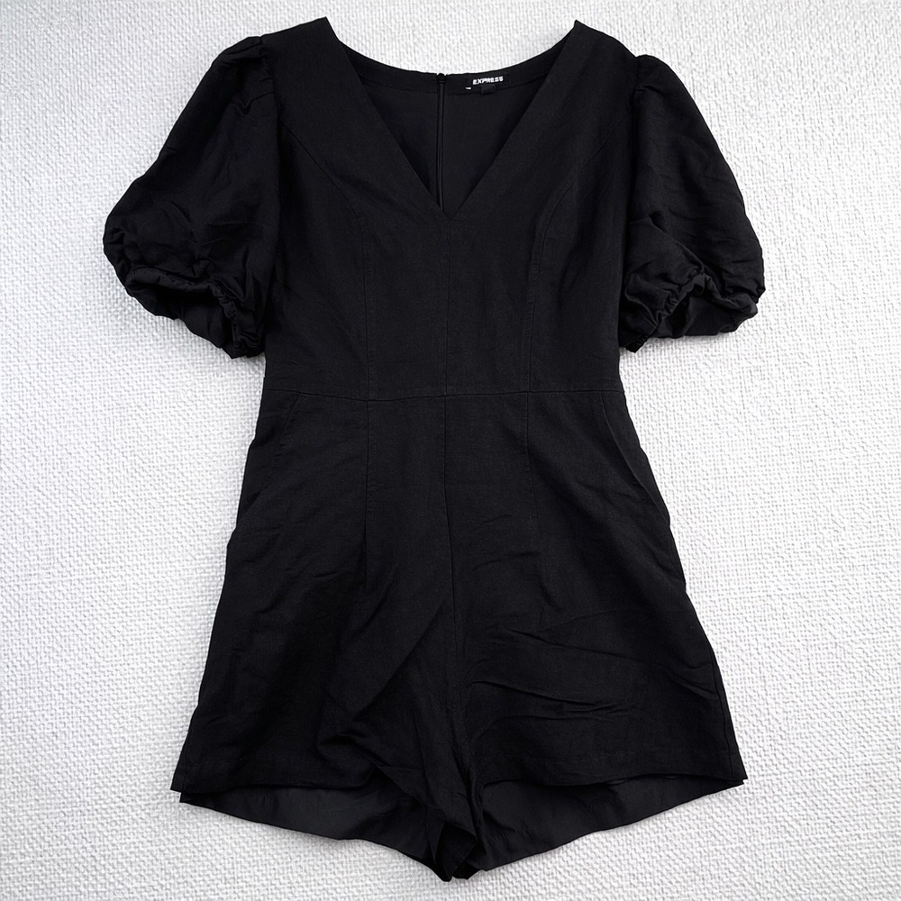 Express Black Puff Sleeve V-Neck Romper